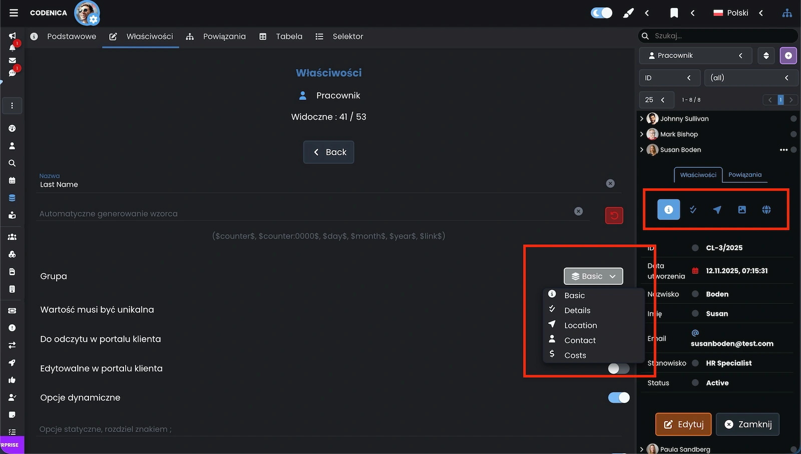 Grupy właściwości w programie Codenica ITSM + ITAM