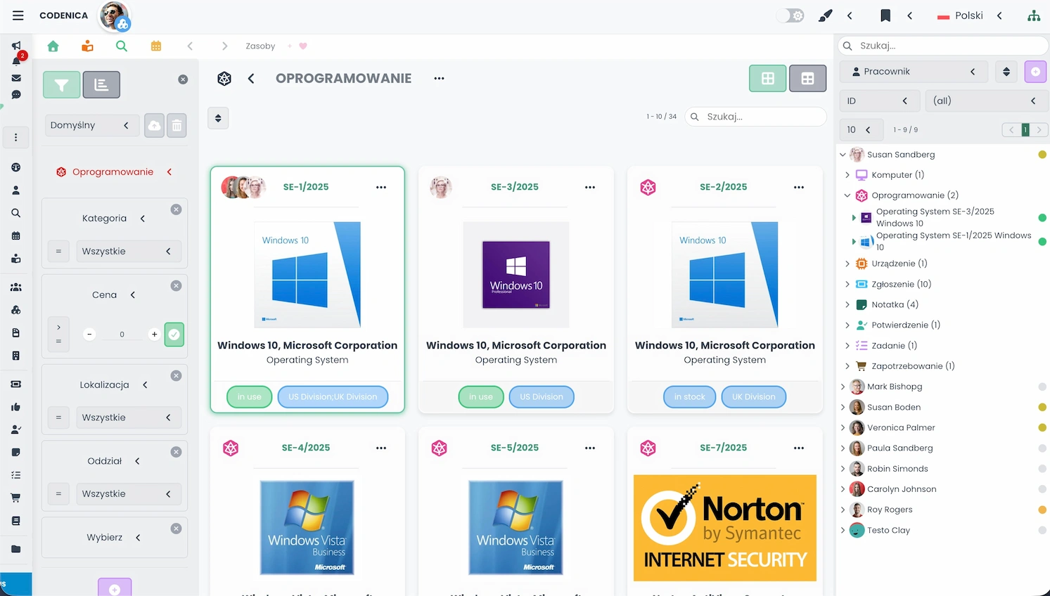 Lista oprogramowania i przypisywanie licencji w programie Codenica ITSM + ITAM
