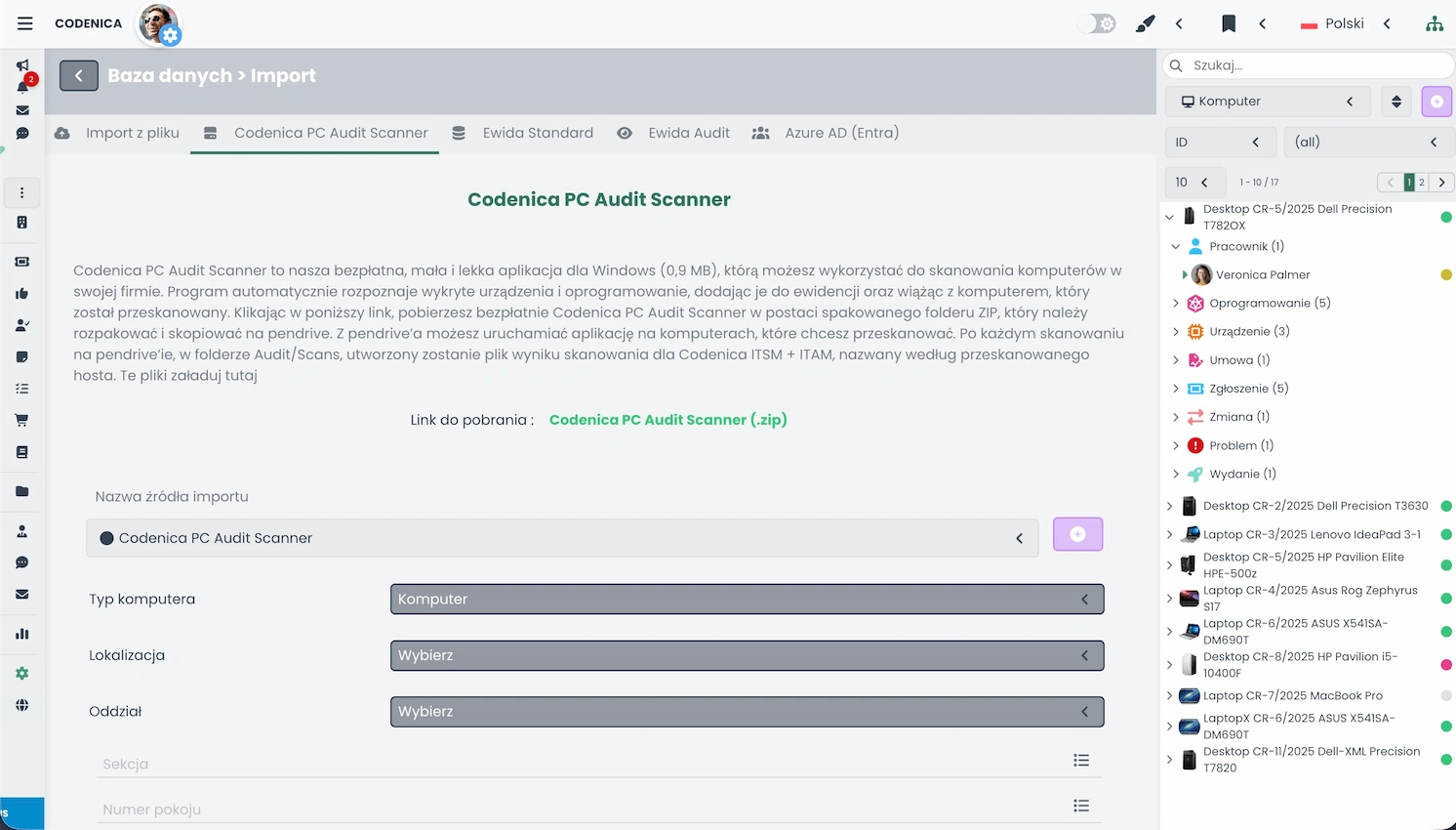 Import danych ze skanowania komputerów do systemu Codenica ITSM + ITAM