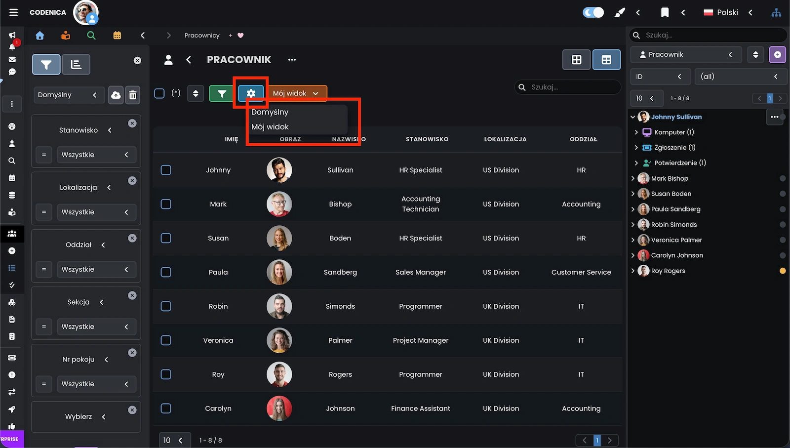 Wybór własnego widoku tabeli w systemie Codenica ITSM + ITAM