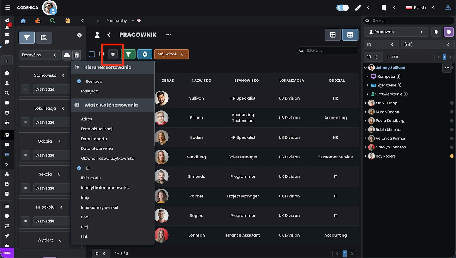 Sortowanie dwukierunkowe elementów w systemie Codenica ITSM + ITAM