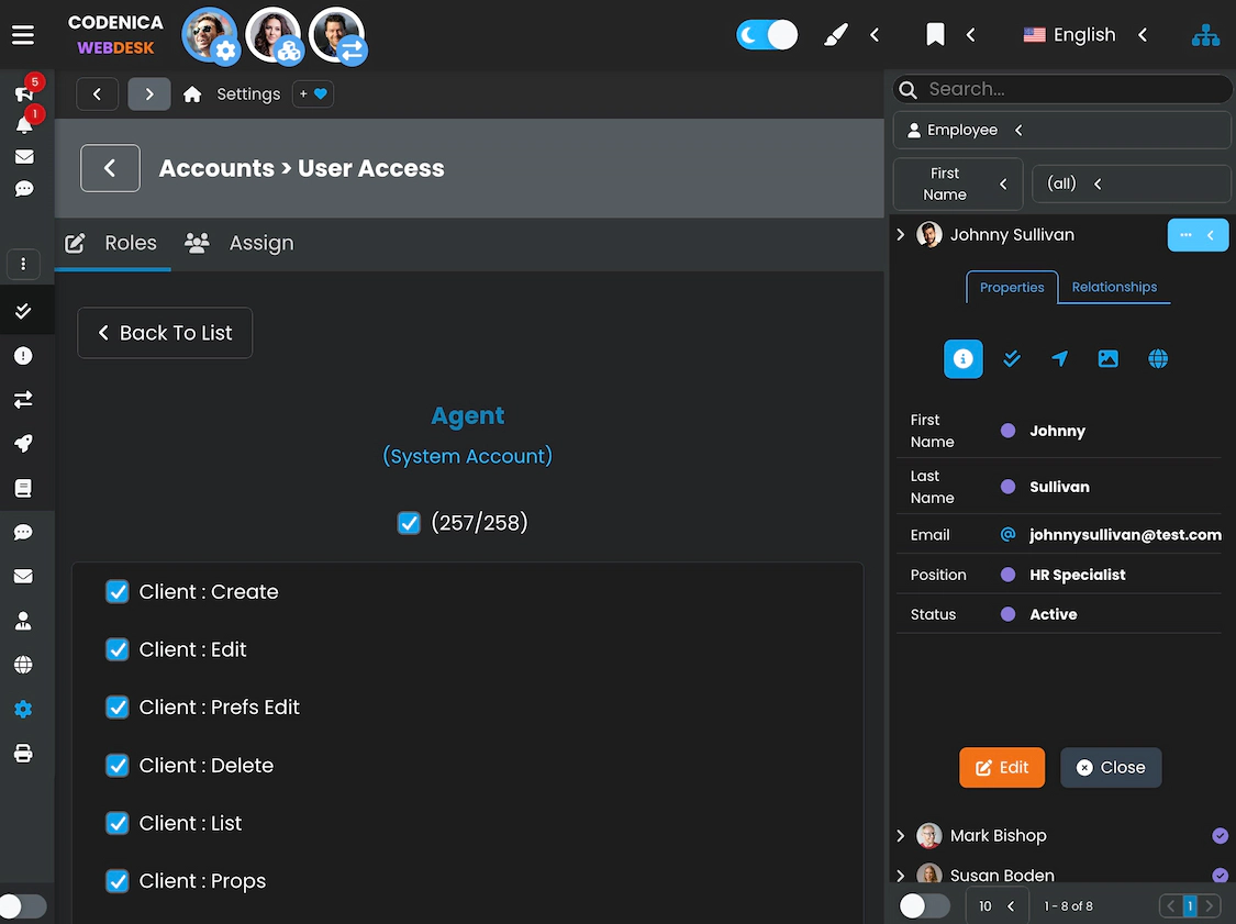Zrzut ekranu przedstawiający ustawienia dostępu.