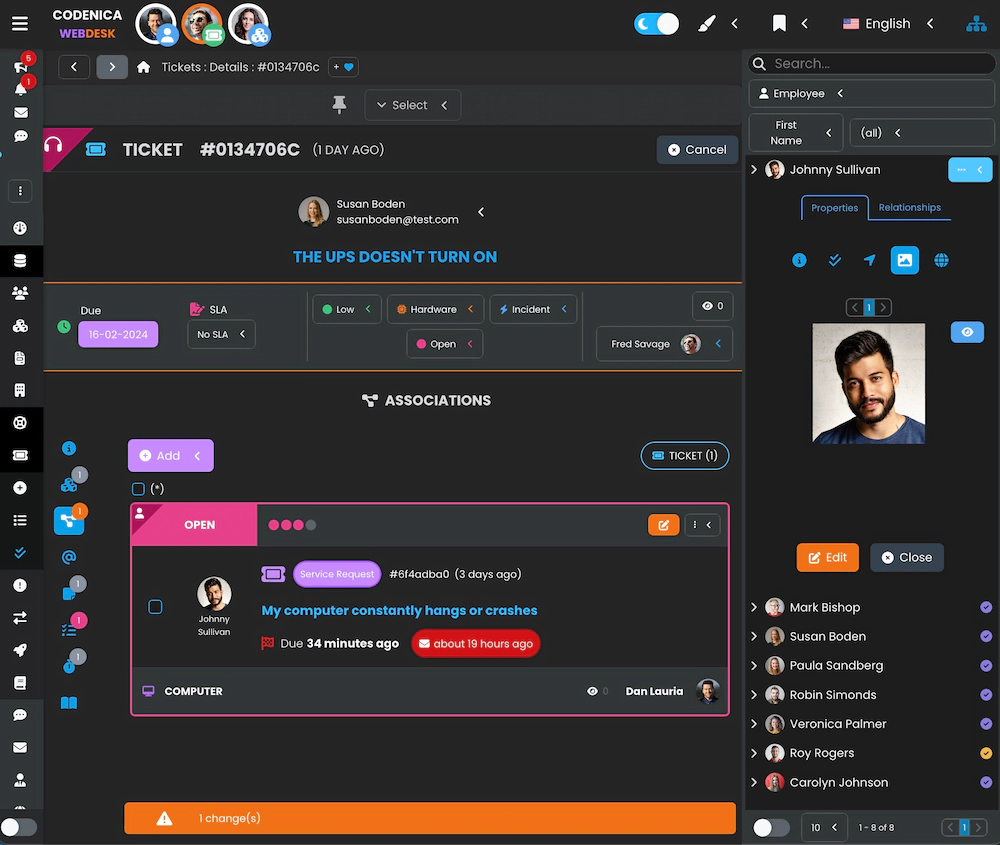Zrzut ekranu przedstawiający zgłoszenia powiązane.