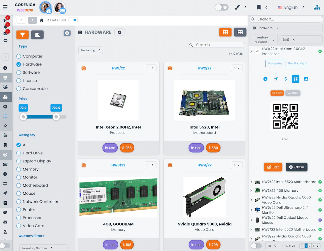 Zrzut ekranu przedstawia zarządzanie zasobami.