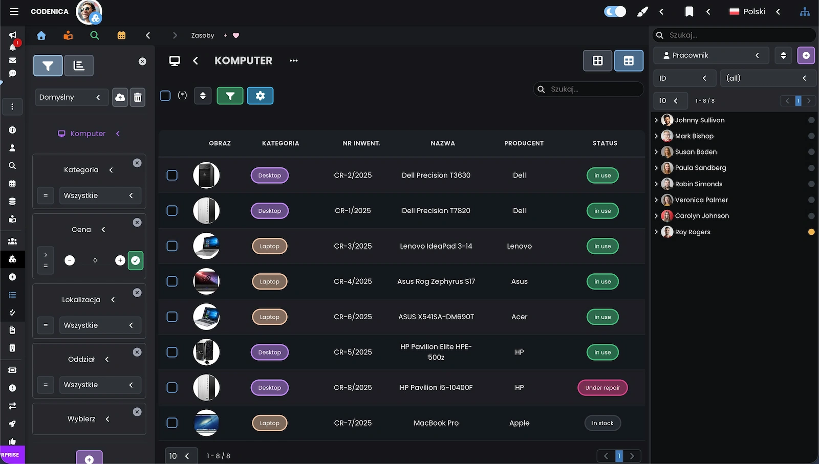 Zrzut ekranu przedstawiający widok siatki elementów.