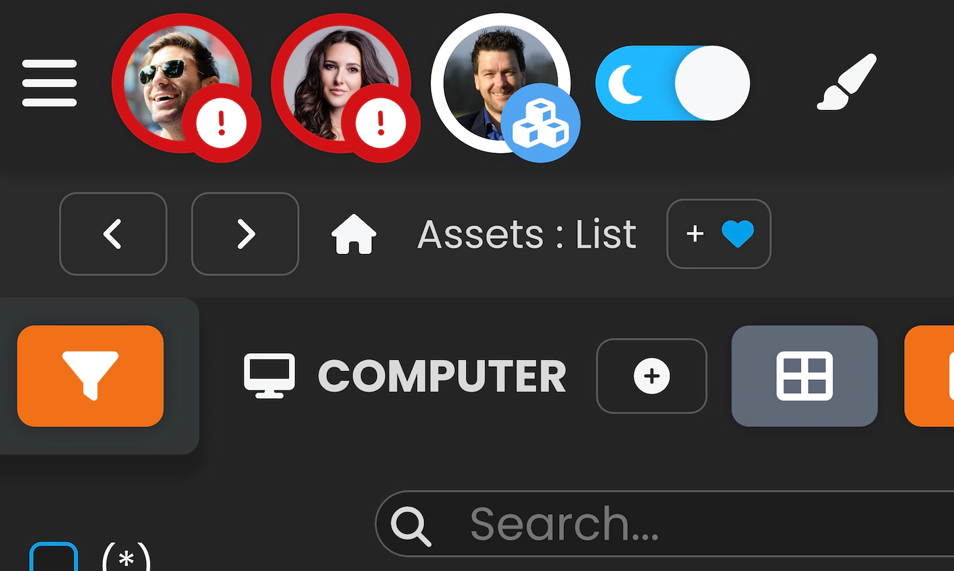 Zrzut ekranu przedstawiający czerwone ramki awatarów w oprogramowaniu.