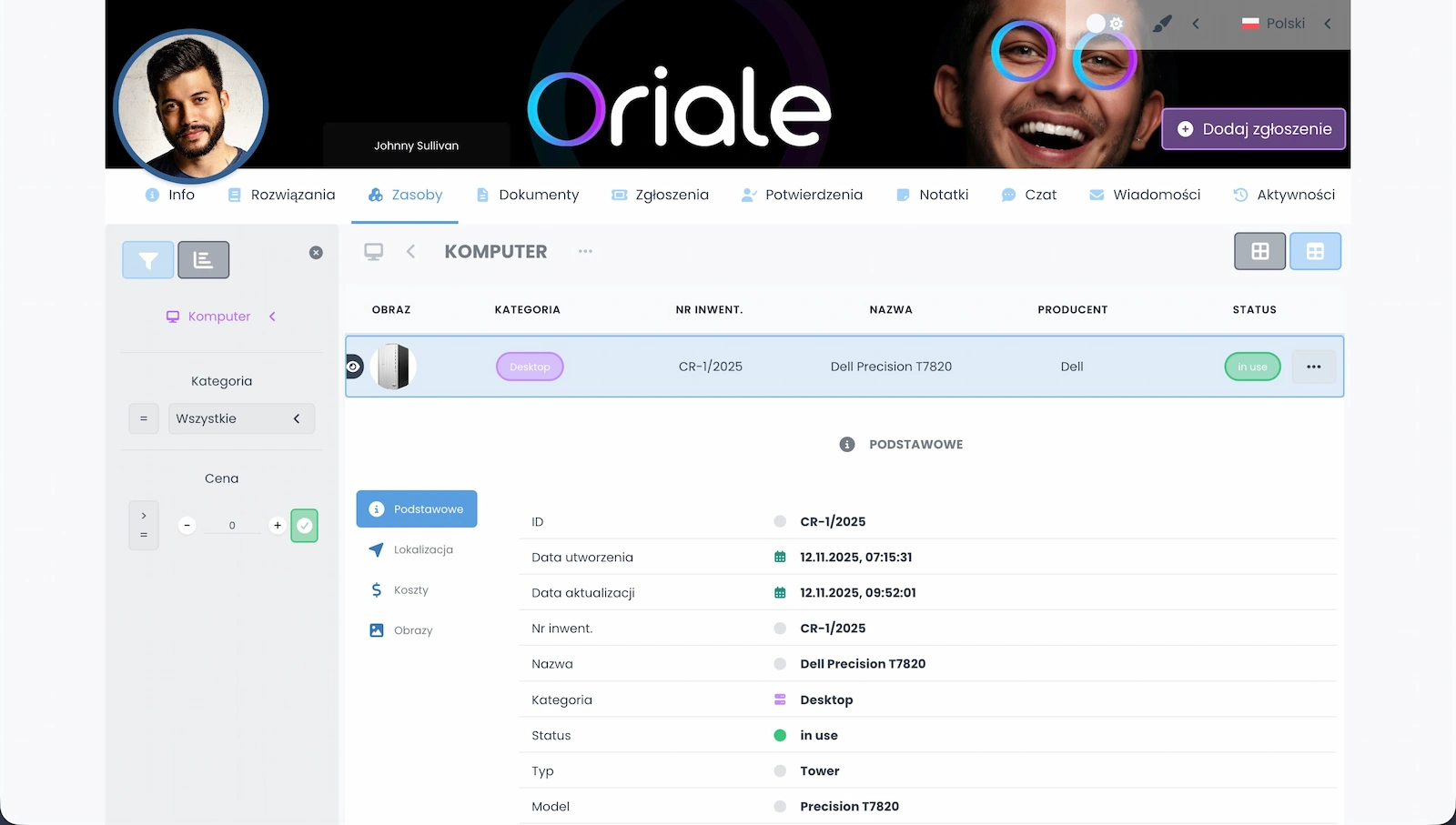 Zrzut ekranu pokazujący przypisane zasoby w widoku tabelarycznym.