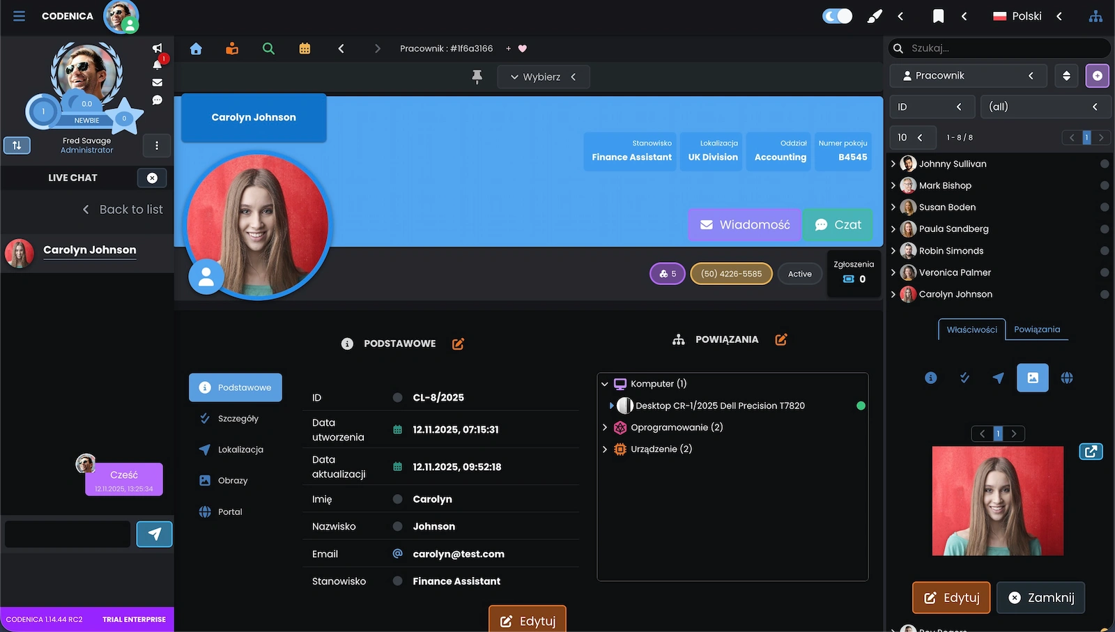 Zrzut ekranu z programu pokazujący boczny panel.