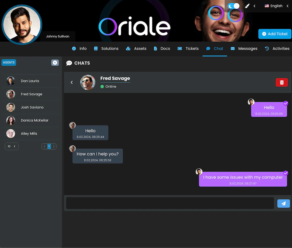 Zrzut ekranu przedstawiający widok czatu w Portalu klienta.