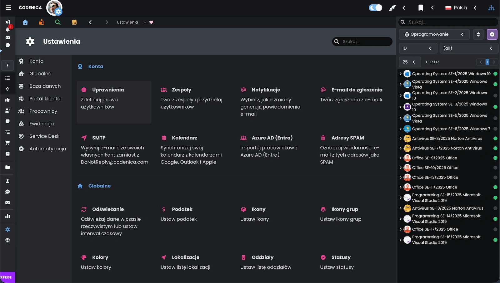 Zrzut ekranu przedstawiający ustawienia dostępu.
