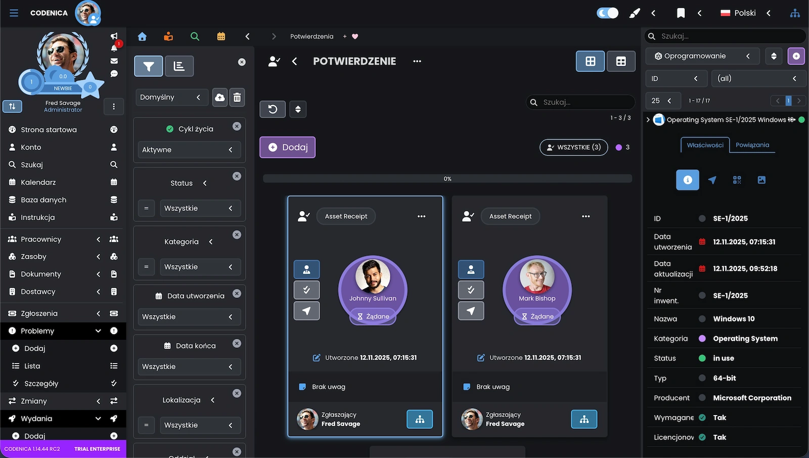 Zrzut ekranu przedstawiający pasek boczny aplikacji.