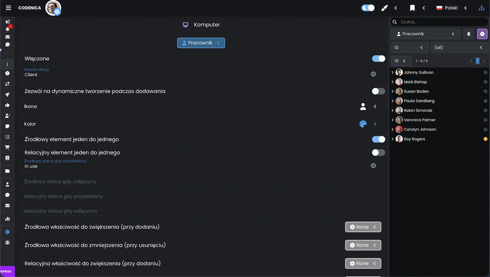 Zrzut ekranu przedstawiający relacje między elementami.