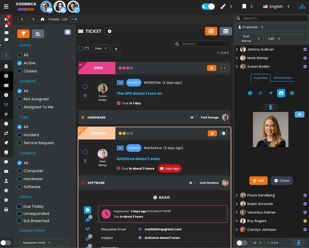 Zrzut ekranu przedstawia oprogramowanie ticketowe.