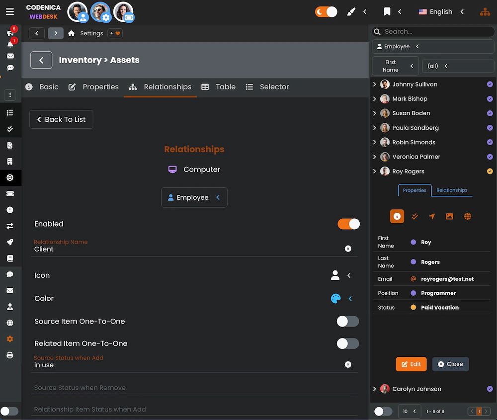 Zrzut ekranu przedstawiający relacje między elementami.